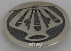 Native American, Hopi Sterling silver, pot overlay vintage round pin, brooch