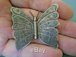 Native American Indian Sterling Silver Stamped Butterfly Brooch / Pin H