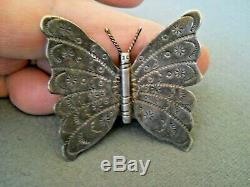 Native American Indian Sterling Silver Stamped Butterfly Brooch / Pin H