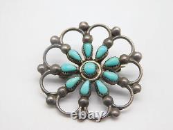 Native American Indian Sterling Silver Turquoise Stone Petit Point Pin Brooch