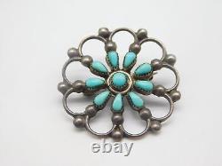 Native American Indian Sterling Silver Turquoise Stone Petit Point Pin Brooch