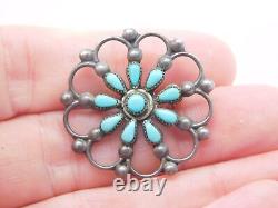 Native American Indian Sterling Silver Turquoise Stone Petit Point Pin Brooch