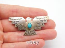 Native American Indian Sterling Silver Turquoise Stone Tribal Thunderbird Pin