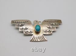 Native American Indian Sterling Silver Turquoise Stone Tribal Thunderbird Pin