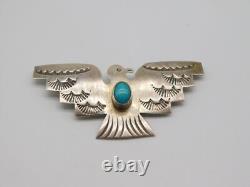 Native American Indian Sterling Silver Turquoise Stone Tribal Thunderbird Pin