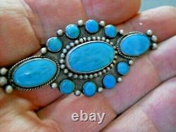Native American Indian Turquoise Cluster Sterling Silver Pin Brooch