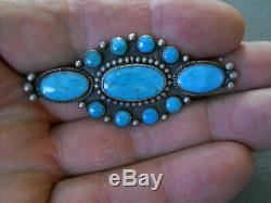 Native American Indian Turquoise Cluster Sterling Silver Pin Brooch