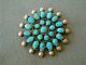 Native American Indian Turquoise Rosette Cluster Sterling Silver Pin Brooch