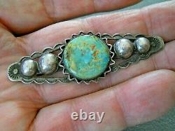 Native American Indian Turquoise Sterling Silver Sun Stamped Pin Brooch