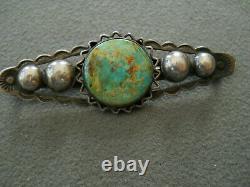 Native American Indian Turquoise Sterling Silver Sun Stamped Pin Brooch