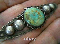 Native American Indian Turquoise Sterling Silver Sun Stamped Pin Brooch