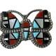Native American Inlay Gemstones Zuni Butterfly Pin Brooch Pendant Signed Silver