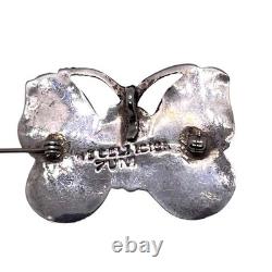 Native American Inlay Gemstones Zuni Butterfly Pin Brooch Pendant Signed Silver
