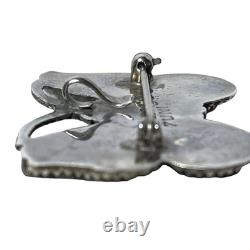 Native American Inlay Gemstones Zuni Butterfly Pin Brooch Pendant Signed Silver