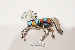 Native American Inlay Horse Pin or Pendant, Large, Sterling Silver, New