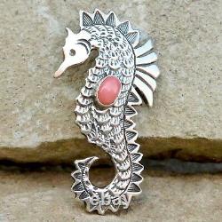 Native American Jewelry-Navajo Sterling & Pink Coral SEAHORSE Pin-Lee Charley