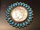 Native American Liberty Dollar Turquoise Brooch