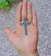 Native American Large Zuni Sterling Silver Turquoise Cross Pin Pendant Brooch