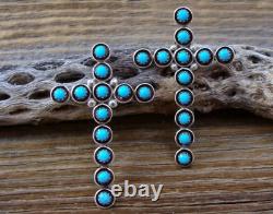 Native American Large Zuni Sterling Silver Turquoise Cross Pin Pendant Brooch