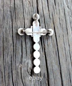 Native American Large Zuni Sterling Silver Turquoise Cross Pin Pendant Brooch