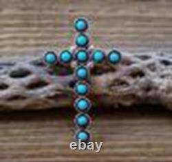 Native American Large Zuni Sterling Silver Turquoise Cross Pin Pendant Brooch