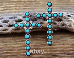 Native American Large Zuni Sterling Silver Turquoise Cross Pin Pendant Brooch