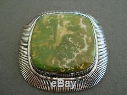 Native American Moss Green Turquoise Sterling Silver Square Pendant Pin E BILLY
