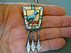 Native American Multi-Stone Inlay Sterling Silver Blue Jay Bird Necklace & Pin