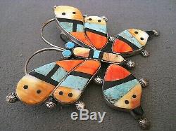 Native American Multi-Stone Inlay Sterling Silver Butterfly Pendant / Pin