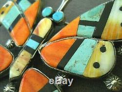 Native American Multi-Stone Inlay Sterling Silver Butterfly Pendant / Pin