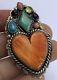 Native American Multi-stone Inlay Sterling Silver Heart Spiny Oyster Pin Pendant