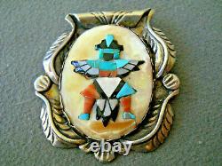 Native American Multi-Stone Inlay Sterling Silver Knifewing Kachina Pendant Pin