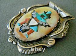 Native American Multi-Stone Inlay Sterling Silver Knifewing Kachina Pendant Pin