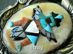 Native American Multi-Stone Inlay Sterling Silver Knifewing Kachina Pendant Pin