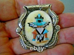 Native American Multi-Stone Inlay Sterling Silver Knifewing Kachina Pendant Pin