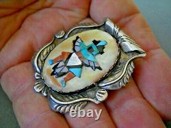 Native American Multi-Stone Inlay Sterling Silver Knifewing Kachina Pendant Pin