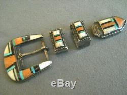 Native American Multi-Stone Inlay Sterling Silver Ranger Set Pin Belt Buckle Set