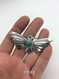 Native American NAVAJO Pin Sterling Silver Turquoise Stone Bird