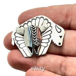 Native American Navajo Allison Snowhawk Lee Sterling Silver Brooch Pin Buffalo