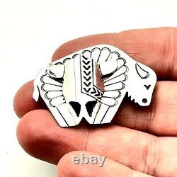 Native American Navajo Allison Snowhawk Lee Sterling Silver Brooch Pin Buffalo