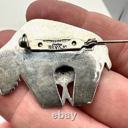 Native American Navajo Allison Snowhawk Lee Sterling Silver Brooch Pin Buffalo