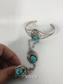 Native American Navajo Ella Cowboy Sterling Turquoise Slave Bracelet Ring 9