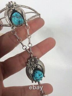 Native American Navajo Ella Cowboy Sterling Turquoise Slave Bracelet Ring 9