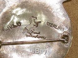 Native American Navajo Frank Yellowhorse Heavy Sterling Silver Inlay Turtle Pin