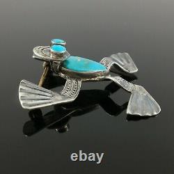 Native American Navajo Handmade Silver & Blue Gem Turquoise Frog Pin Brooch