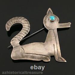 Native American Navajo Handmade Silver & Turquoise Fox Pin Brooch