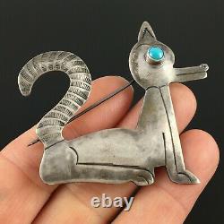 Native American Navajo Handmade Silver & Turquoise Fox Pin Brooch