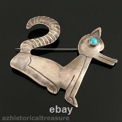 Native American Navajo Handmade Silver & Turquoise Fox Pin Brooch