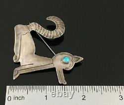 Native American Navajo Handmade Silver & Turquoise Fox Pin Brooch