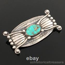 Native American Navajo Handmade Sterling Silver & Natural Turquoise Bow Tie Pin